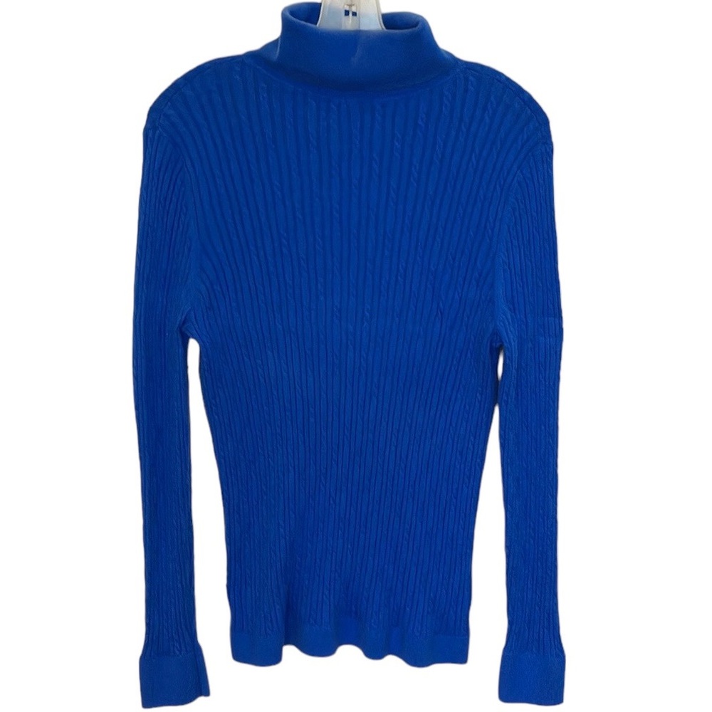 Talbots, royal blue ribbed neck baby cable turtleneck sweater size extra large